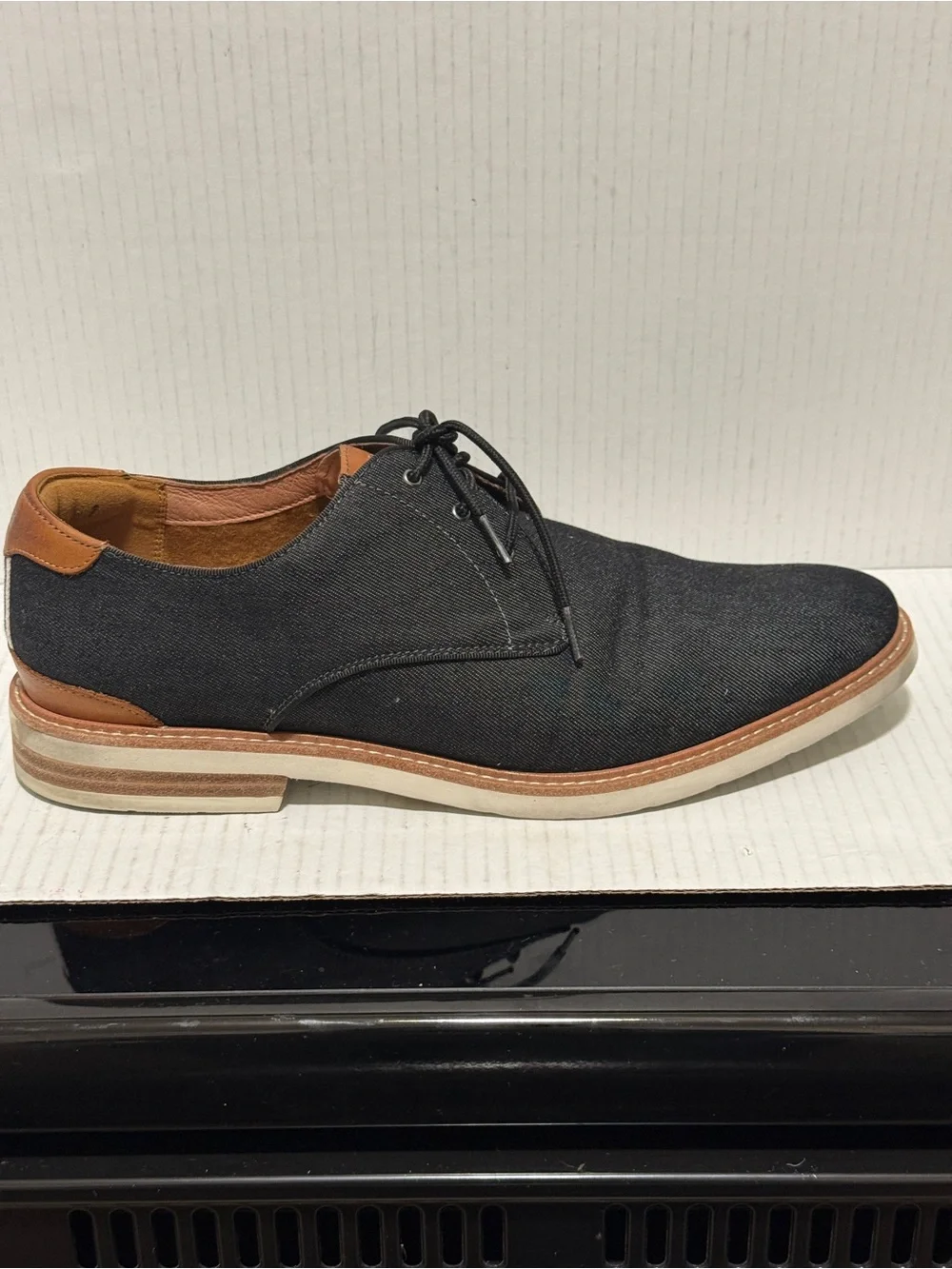 Florsheim Men's Highland Black Gray Canvas Plain Toe Oxford Shoes Sz 11 Casual
